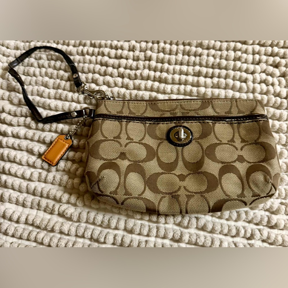 Coach Tan and Brown Signature Wristlet